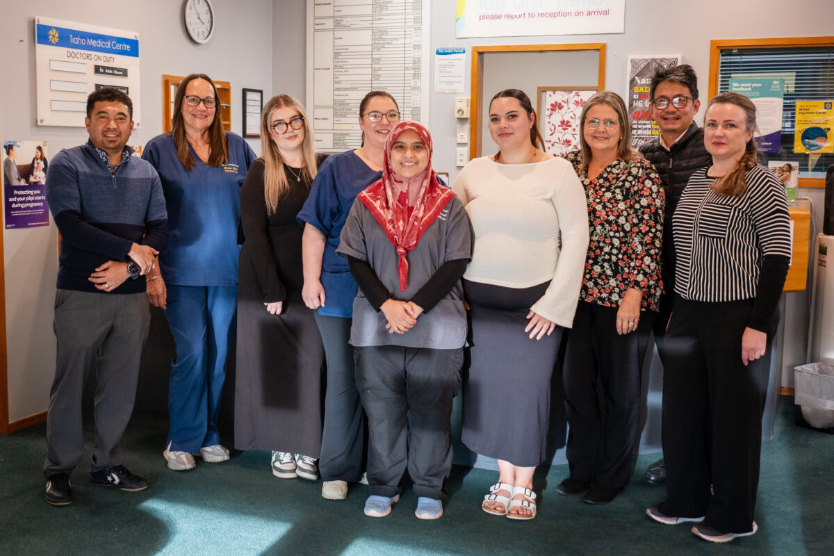 Tiaho Medical Centre team photo at the reception desk